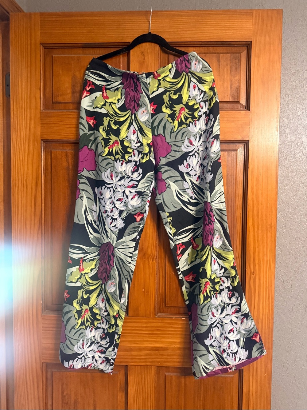 Tommy Bahama Silk Black Wide-Leg Floral Pants with Green & Purple